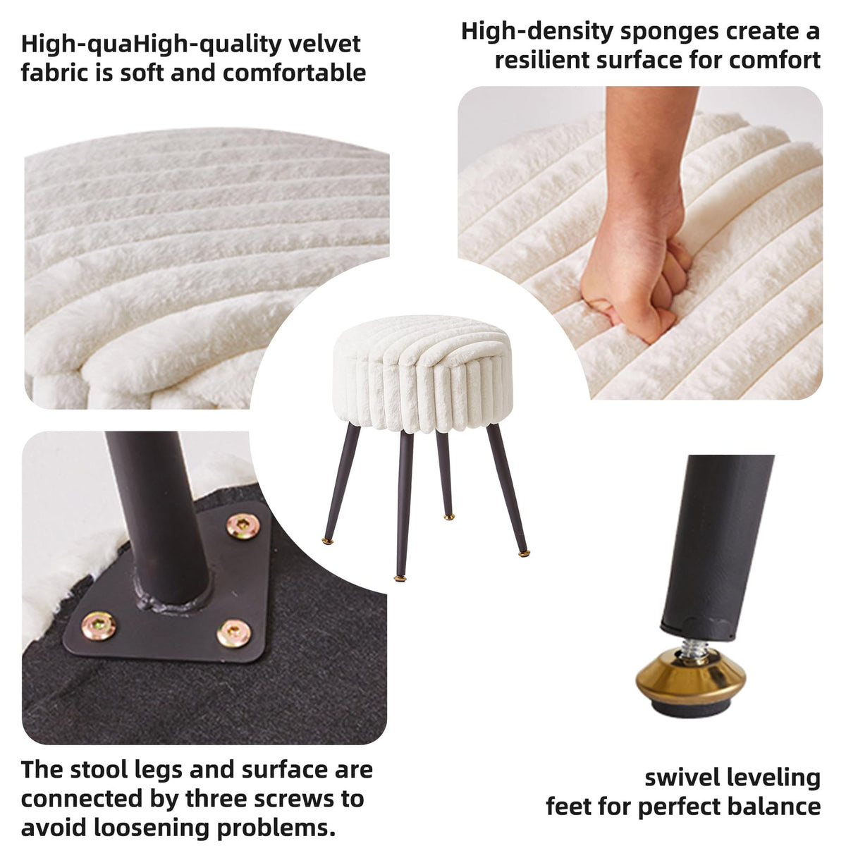 Aibiju Velvet Dressing Table Stool, Round Vanity Stool with Storange, Bedroom Chair with Metal Legs for Home Living Room Fitting Room Bedroom