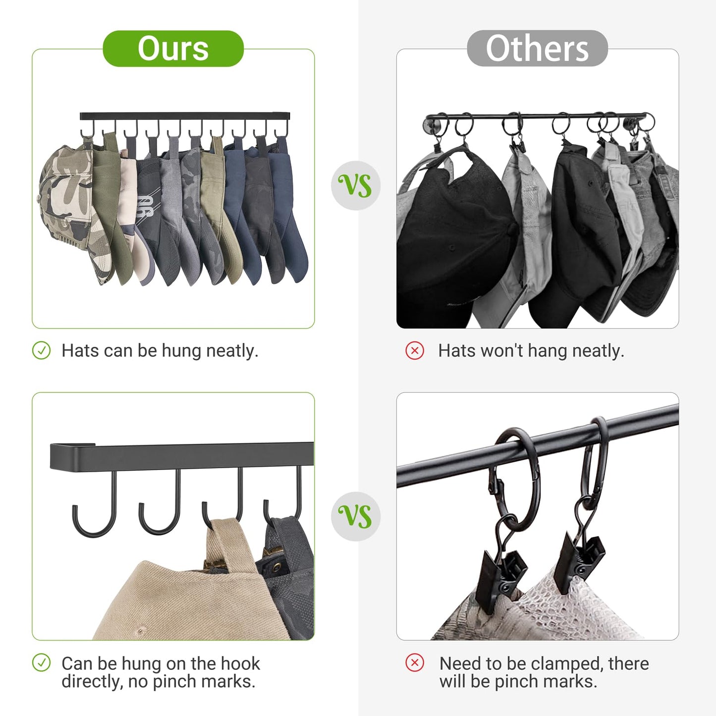 Mkono Hat Rack Wall Mount Set of 2 - Storage Organizer for 20 Baseball Caps, Modern Metal Closet Hooks