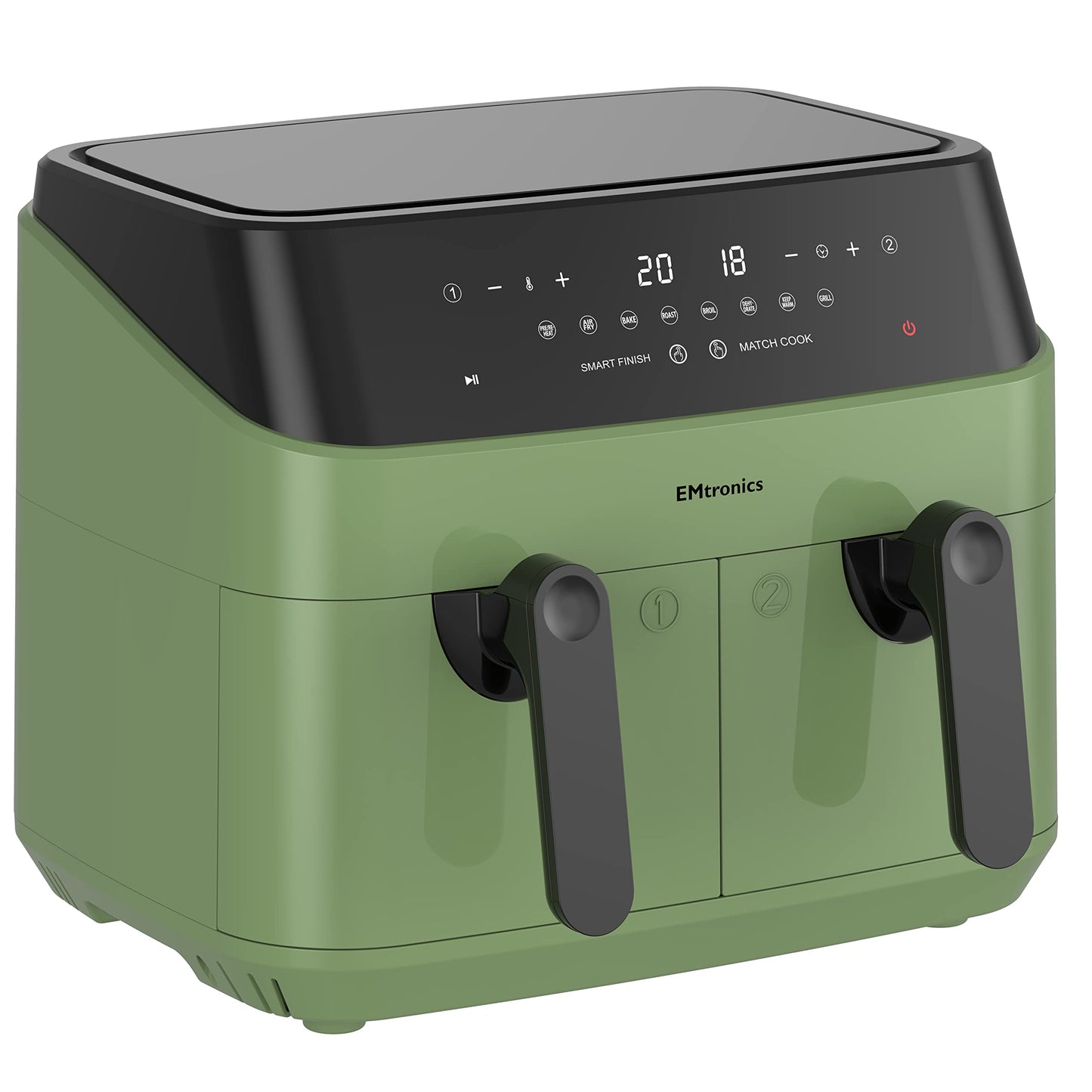 EMtronics EMAFDD9LSG Dual Air Fryer Extra Large Family Size Double XL 9 Litre with 8 Adjustable Pre-Set Menus for Oil Free & Low Fat Healthy Cooking,