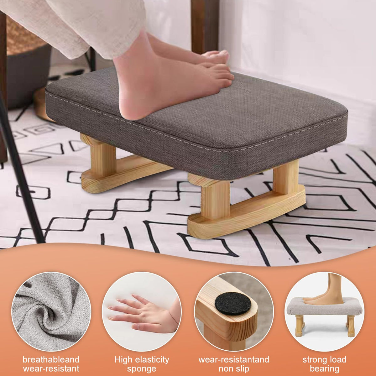 Duscdesp Foot Stool,Ottoman Footstool with Stable Wooden Legs,Ottoman Footrest Pouffe Footstool with Removable Padded Seat,Footstools for Living