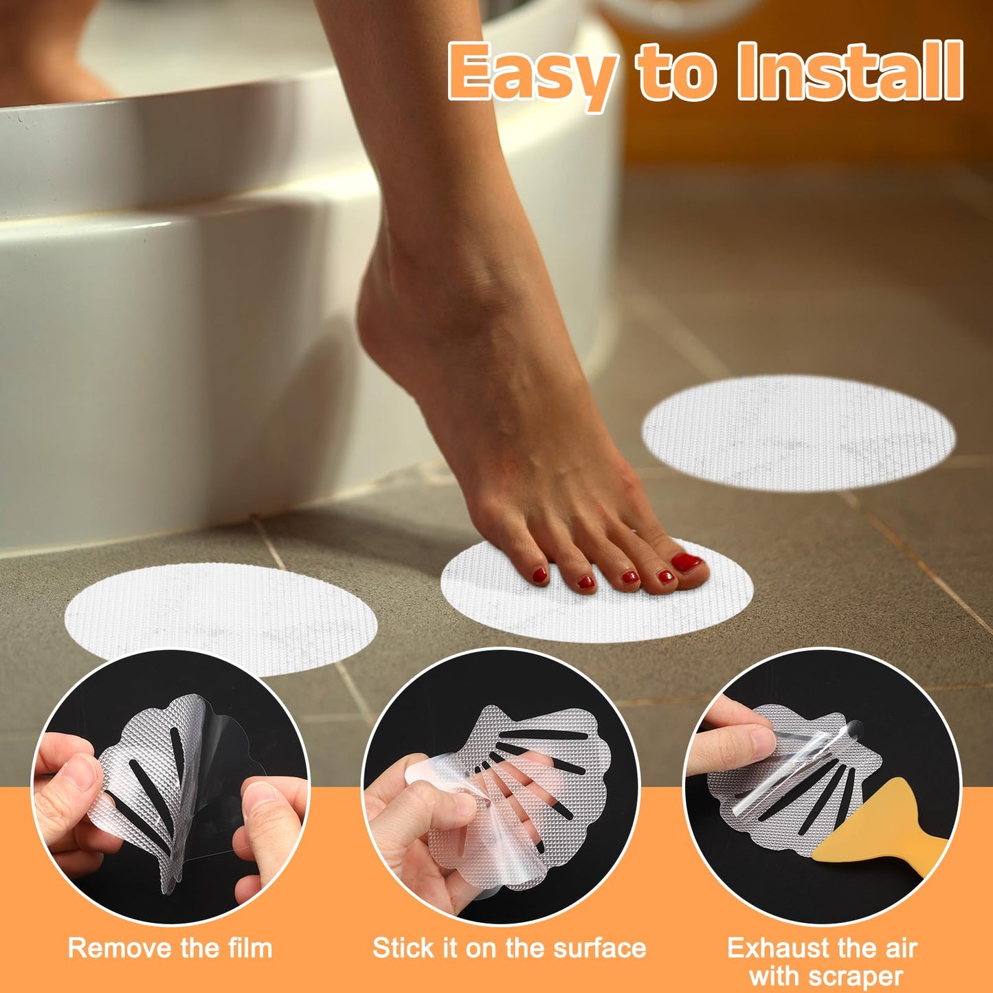 sourcing map 24pcs Non-Slip Bathtub Stickers,PEVA Anti-Slip Shower Stickers Showers Treads Round Appliques with 2 Pcs Scraper for Bath Tub Shower