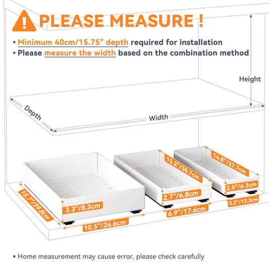 SOLEDI 3 Pack Pull Out Cabinet Organizer, Pull Out Drawer for Kitchen Cupboard, No Punch for Kitchen Cabinets, Bathroom Cabinet Organizer, Pantry,