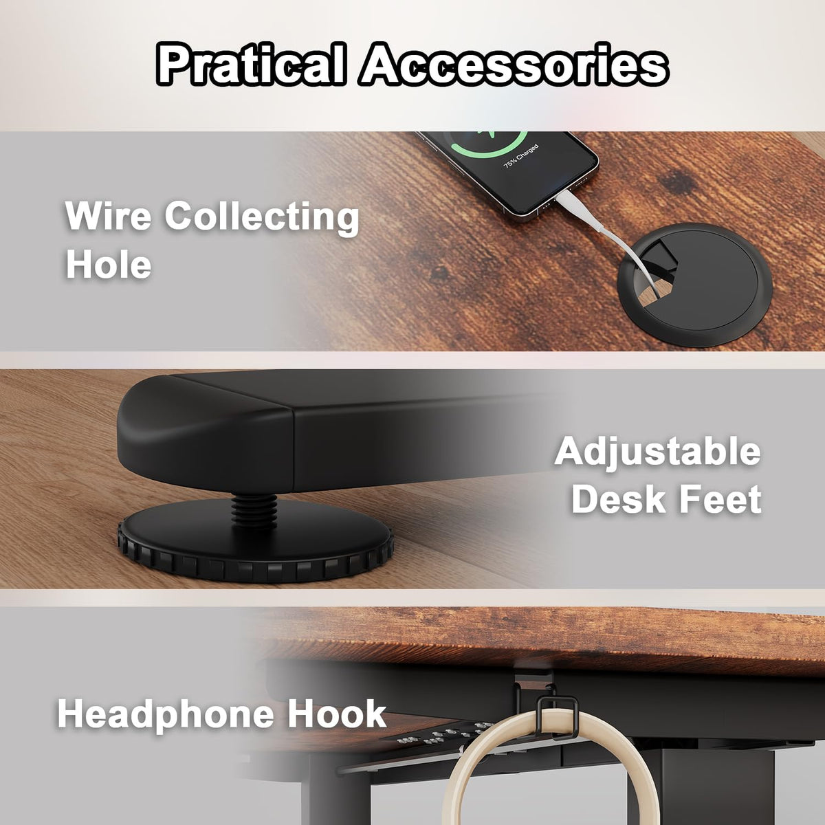JUMMICO Electric Standing Desk with Monitor Stand, 140x60cm Height Adjustable Desk, Office Table with 2 Memory Smart Pannel,Rustic Brown