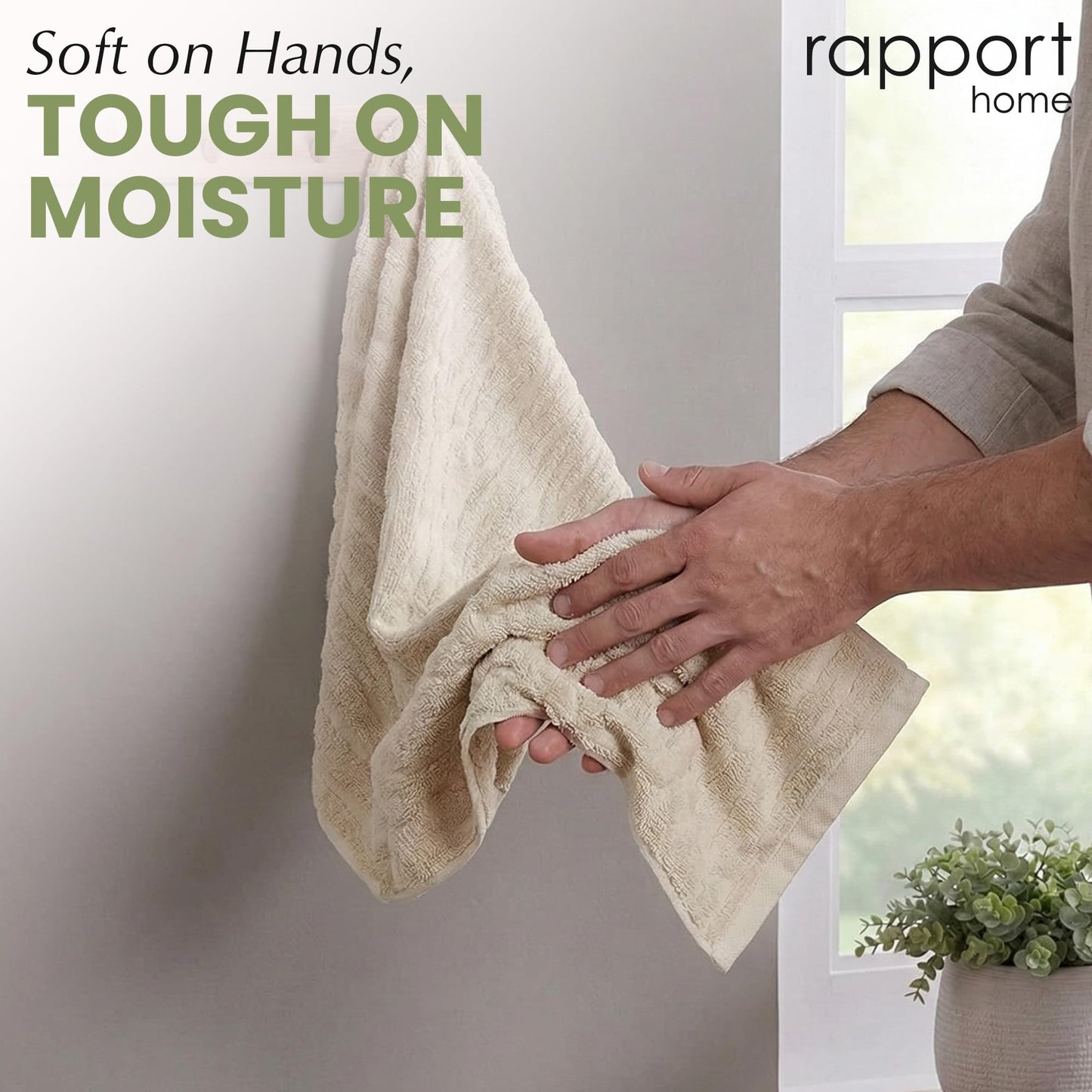Rapport Home 2-Pack Safari Hand Towels | Natural Sand | 50x85cm 100% Cotton 500GSM | Absorbent & Soft Bathroom Towel Set | Oeko-Tex Certified