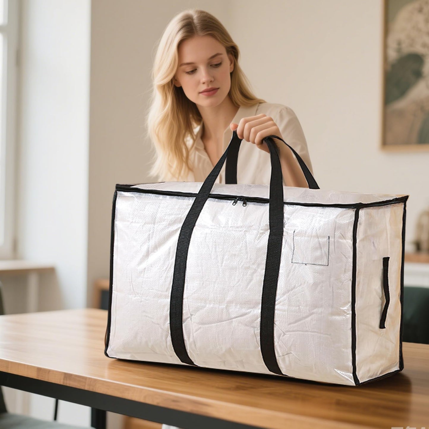 FANFX 2 Packs Heavy-Duty Storage Bags, Moving Oversized Organizer Tote, Clear Waterproof Sustainable Storage Bags with Zips for Moving