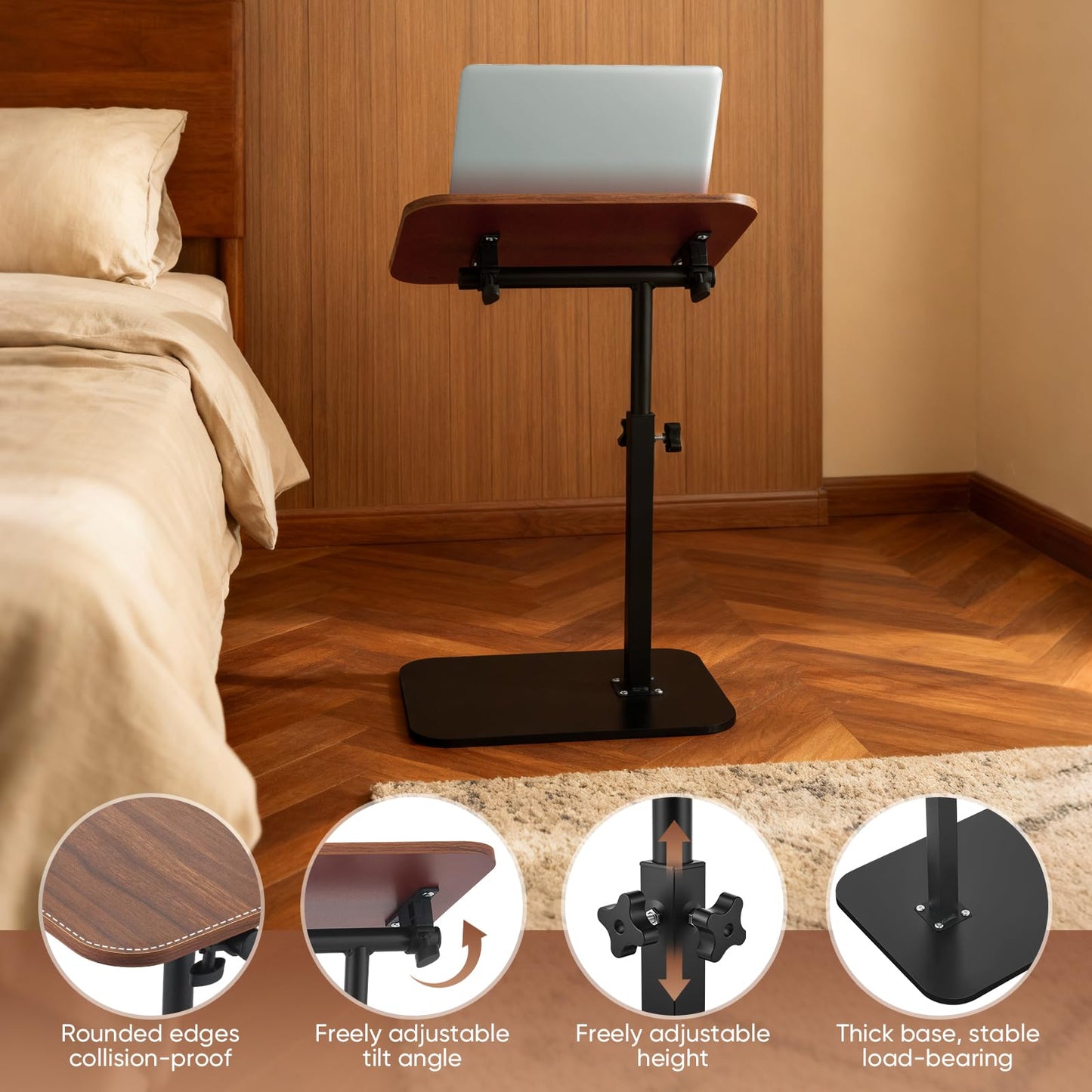 C Shaped Side Table,45-80cm Height Adjustable Bedside Table, 360°Swivel End Table, Sofa Side Table, Modern Small Coffee Table