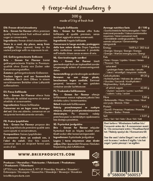 BRIX Freeze Dried Strawberry Halves | 100% Natural Dried Strawberries 300g | Great Taste Award Dried Fruit | Non-GMO, Gluten Free, Vegan & Vitamins Retained
