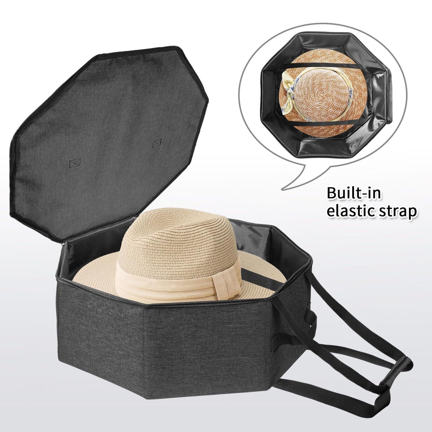 BOHEMIABY Foldable Hat Box with Handle - Stackable Storage Organizer for Closet, Travel Cowboy Hat Carrier for Women & Men