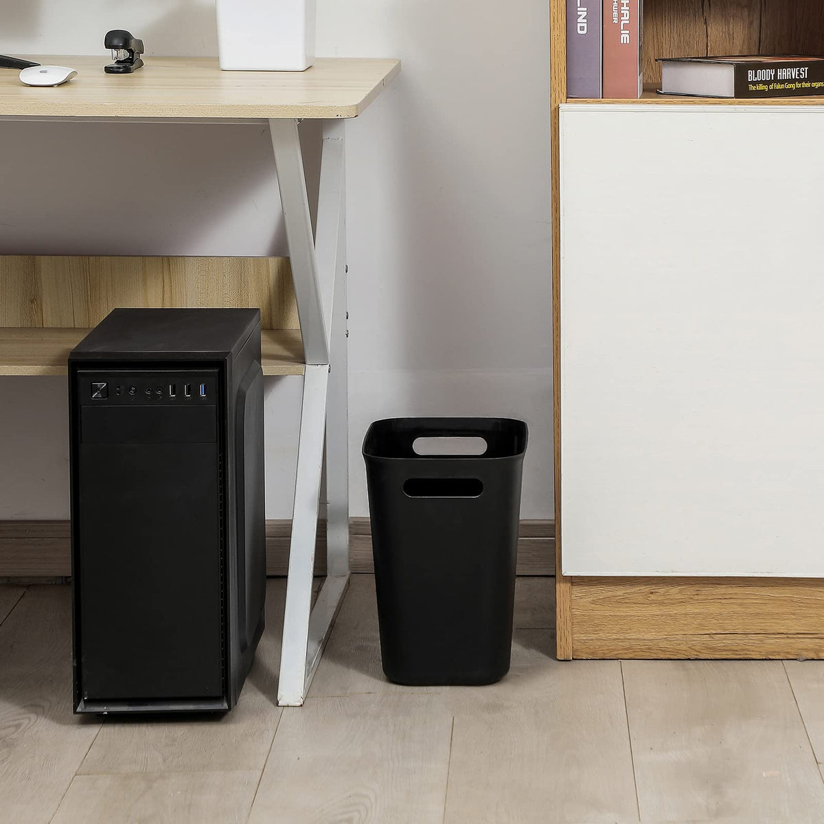 UUJOLY Plastic Trash Can Wastebasket, Garbage Container Basket for Bathrooms, Kitchens, Offices, Kids Rooms, Black, 3.5 Gallon, 2 Pack