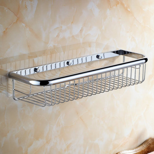 Beelee Wall Mounted 17.72 Inch Bathroom Shower Caddy Bath Rectangular Storage Basket Shelf, Polished Chrome Finish