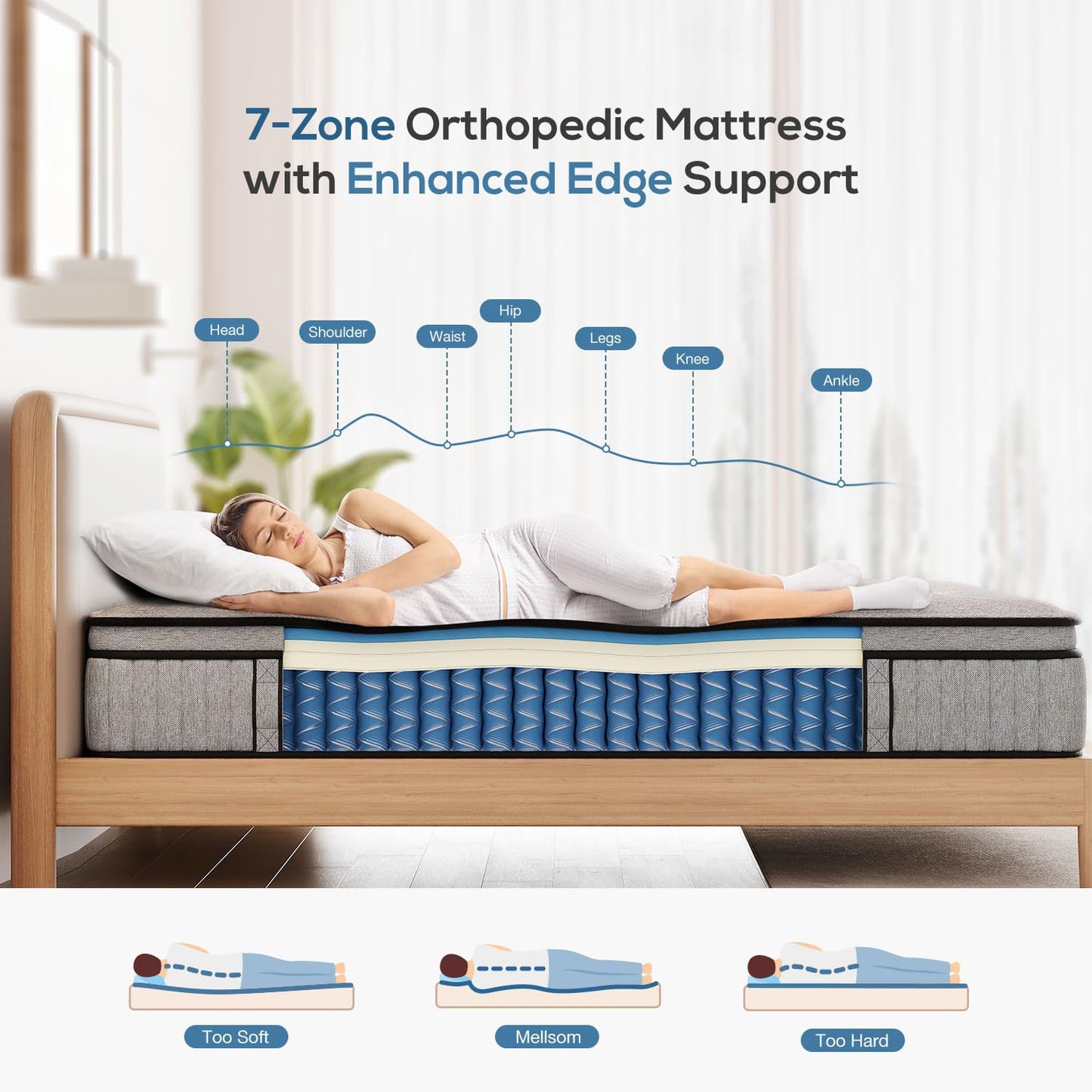 Mellsom Single Mattress, Memory Foam Pocket Sprung Mattress, Medium Firm
