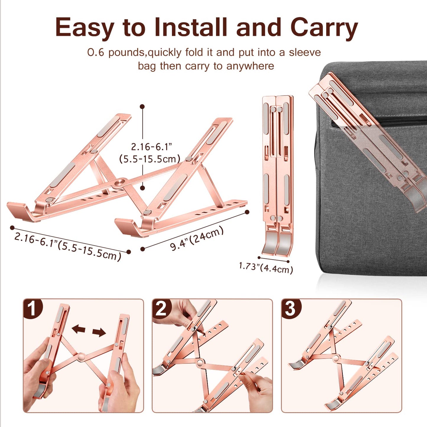 ivoler Laptop Stand, Adjustable Laptop Riser Aluminum Ergonomic Foldable Portable Tablet Holder Desk Laptop Holder, Notebook Stand for MacBook