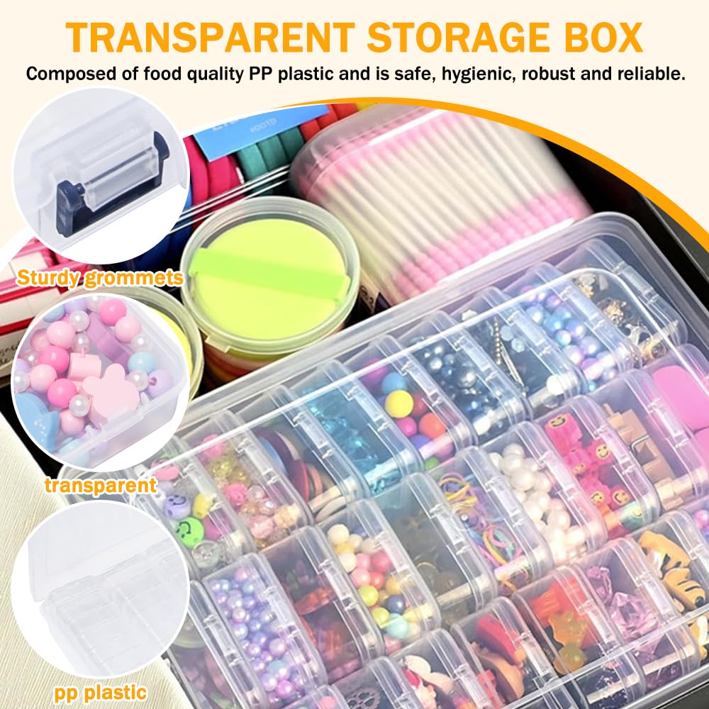 Sxutop 45 Pieces Bead Storage Box Clear Plastic Beads Organiser Storage Box Small Clear Bead Containers with Lids and Labels Plastic storage Boxes