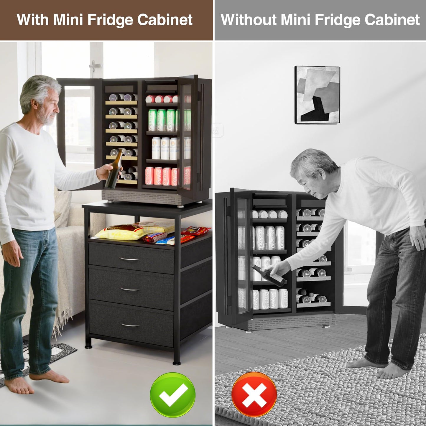 EUNEWR Mini Fridge Stand with Storage, 55 x 55 x 75 cm Mini Fridge Table Heavy Duty with 3 Drawer