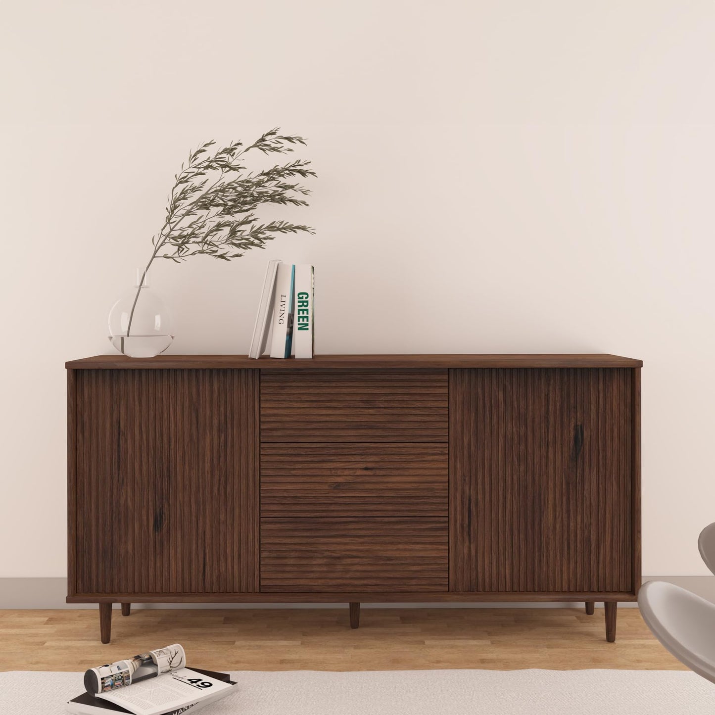 Jerzy Sideboard 160 cm with 2 doors 3 Drawers in Brown, 38x160x80cm (DxWxH)