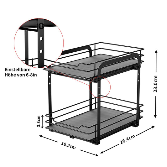 MAYZOLOP 2-Tier Pull Out Spice Rack With Adjustable Height for Inside Cupboard, Metal Kitchen Organiser, Storage Rack, 7.2in W x 10.4in L x 9in H