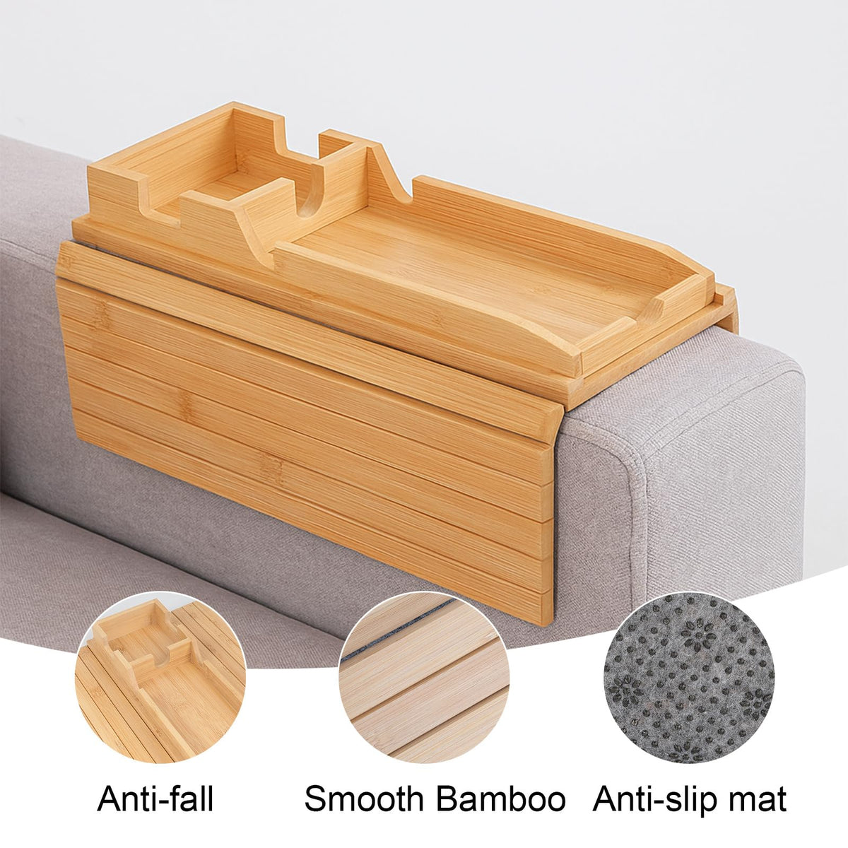 2-in-1 Sofa Arm Tray - Foldable Non-Slip Armrest Tray Table with Detachable Cup Holder, Sofa Armrest Tray for Drinks, Phone