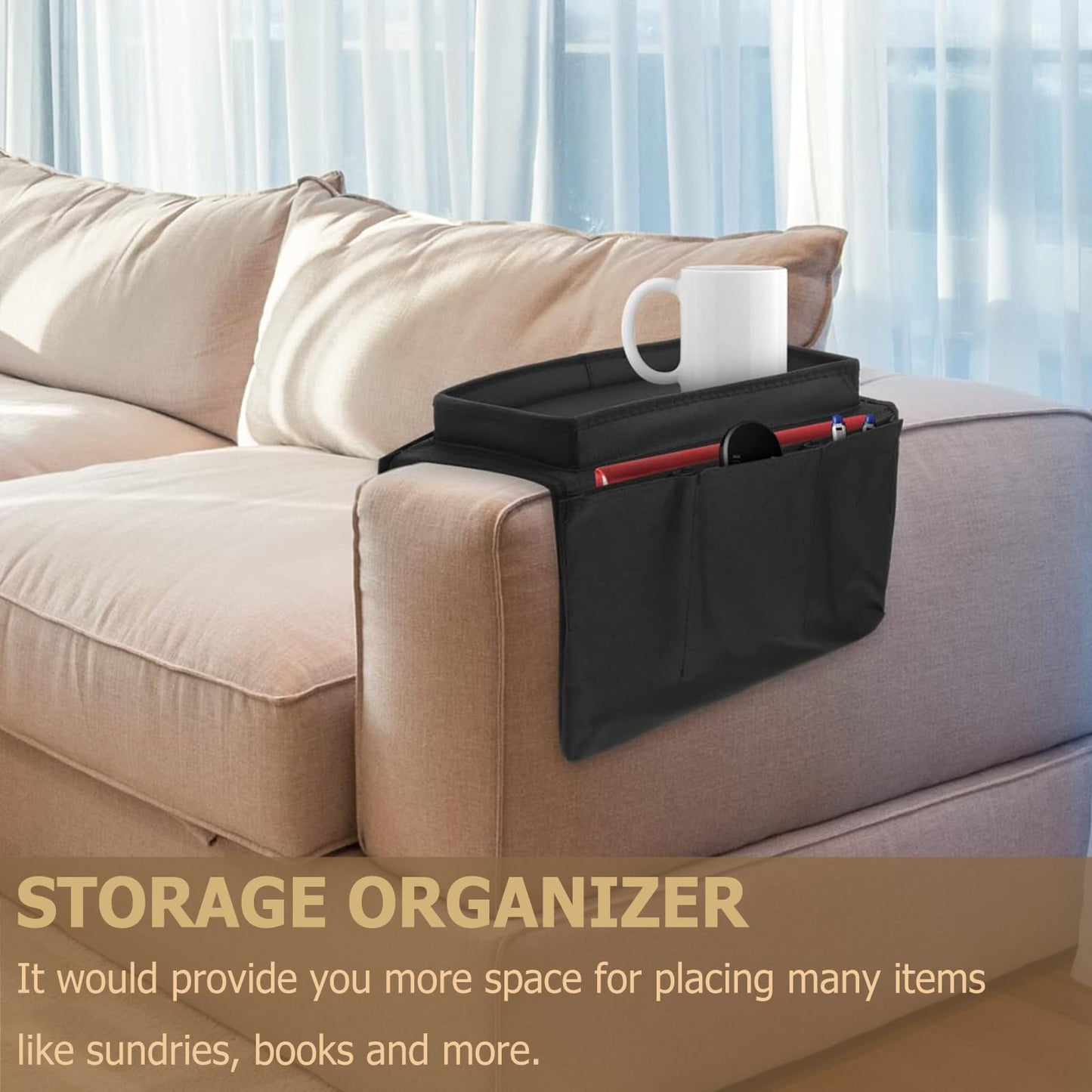 Ccomage Sofa Armrest Bag with 6 Pockets Living Room Couch Hanging Storage Bag Space Saving Chair Tray Sofa Organizer Removable Couch Caddy Pocket for