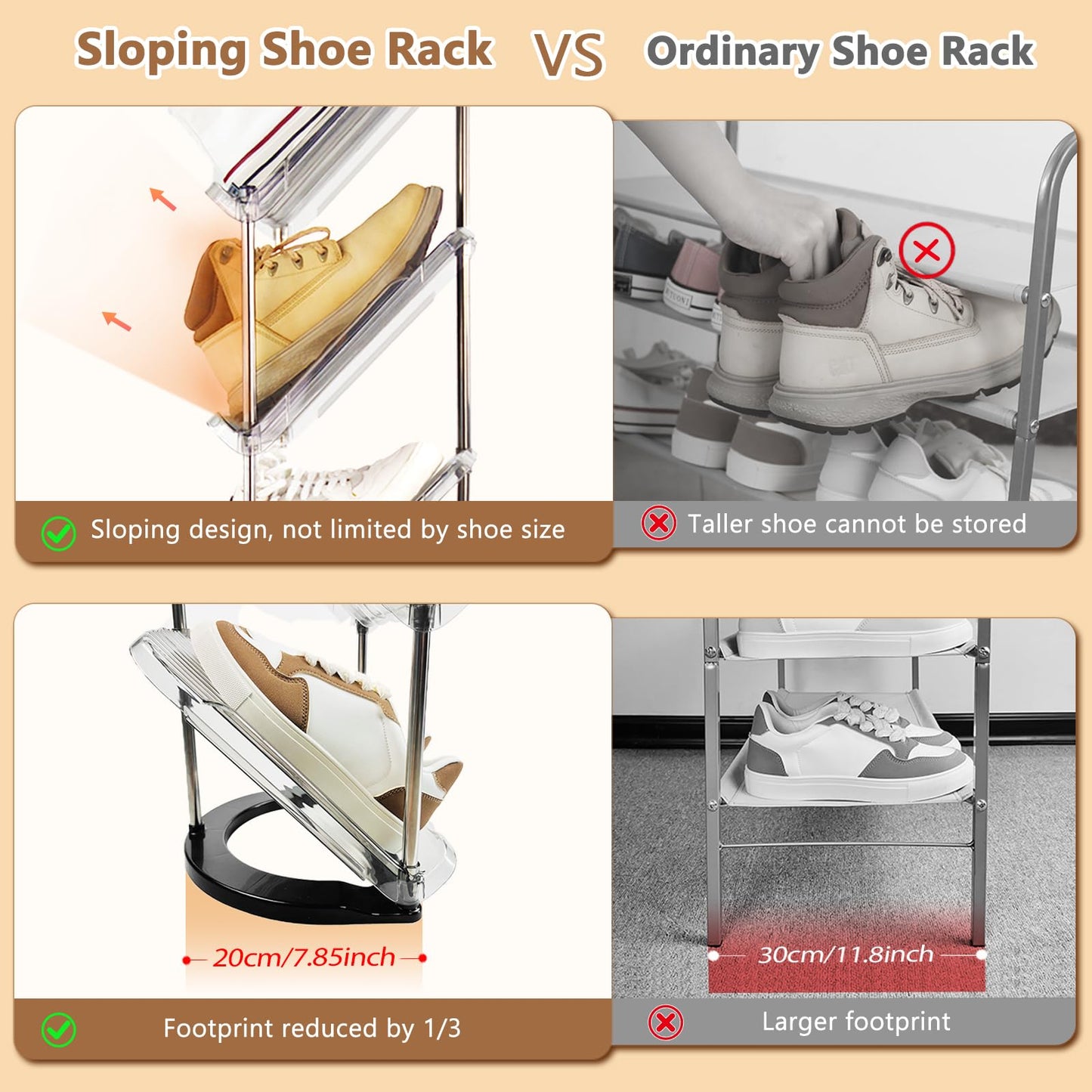 Slanted Narrow Shoe Rack 5 Tiers, Slim Depth Vertical Shoe Shelf - 1 Pack