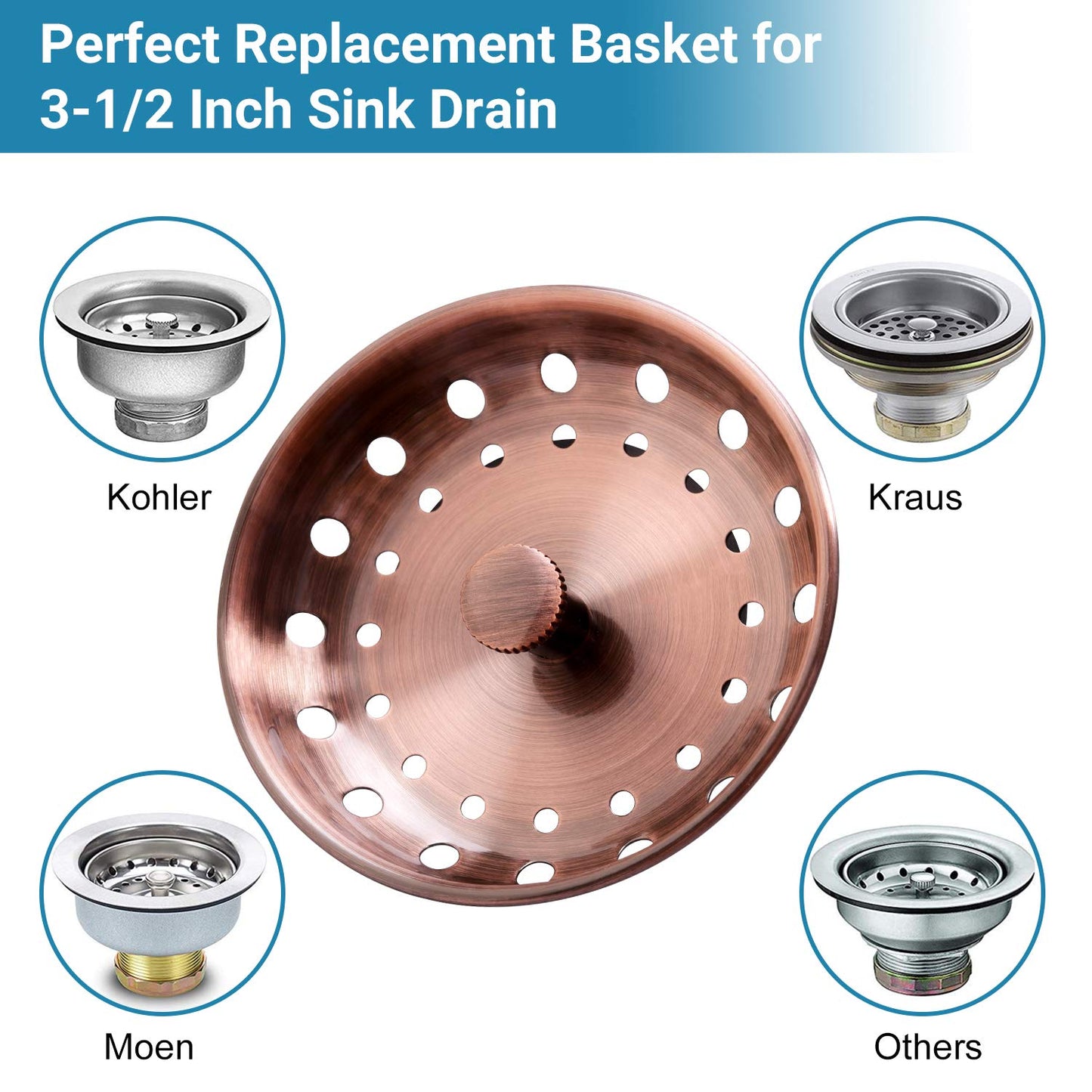 KONE Copper Kitchen Sink Strainer Basket, 2 Pcs Stainless Steel Antique Copper Sink Drain Strainer and Sink Stopper for Standard 3-1/2 inch Sink