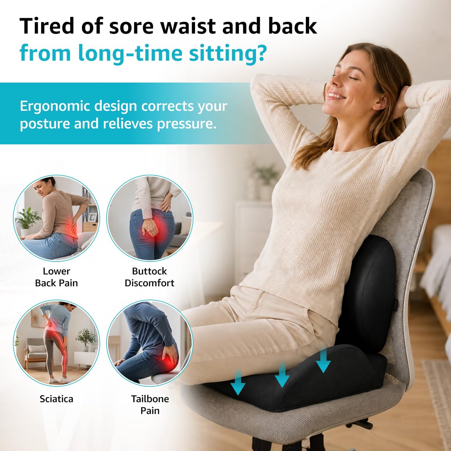 BRO Ergonomic Memory Foam Coccyx Cushion and Lumbar Support Cushion