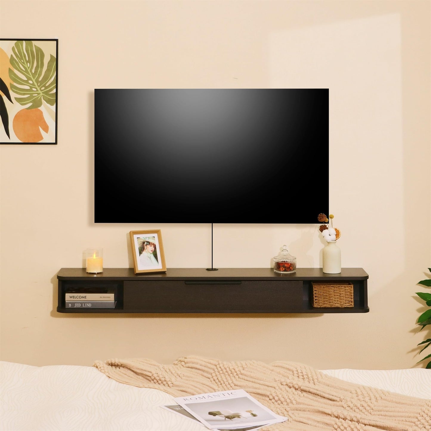 Mordchil EU Wall-mounted TV Cabinet Stand, 140cm Floating Media Console Under TV, Entertainment Shelf Center for Bedroom and Living Room