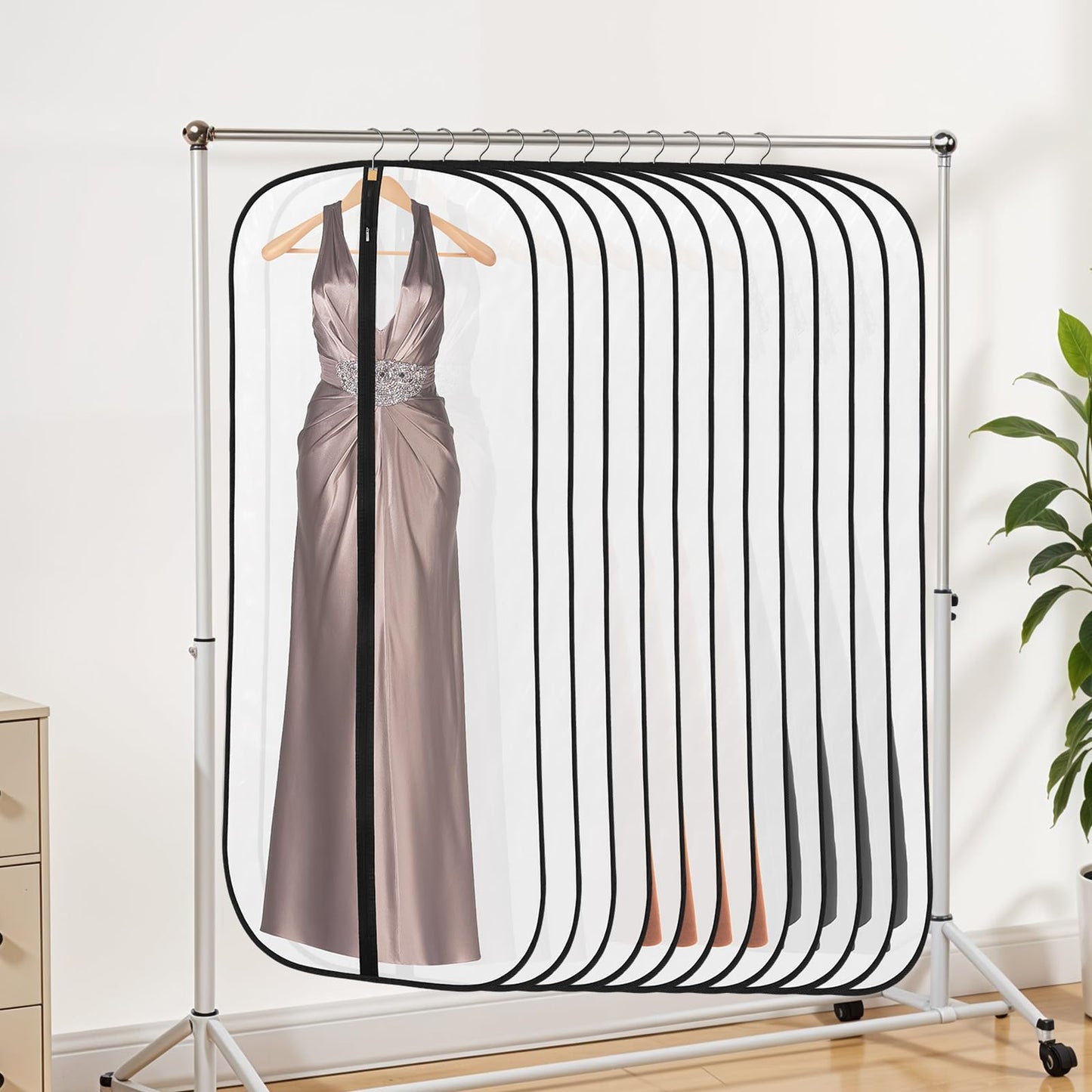 12 Pack Garment Bags, PEVA Dress Bags Covers Long, Clothes Covers 55in