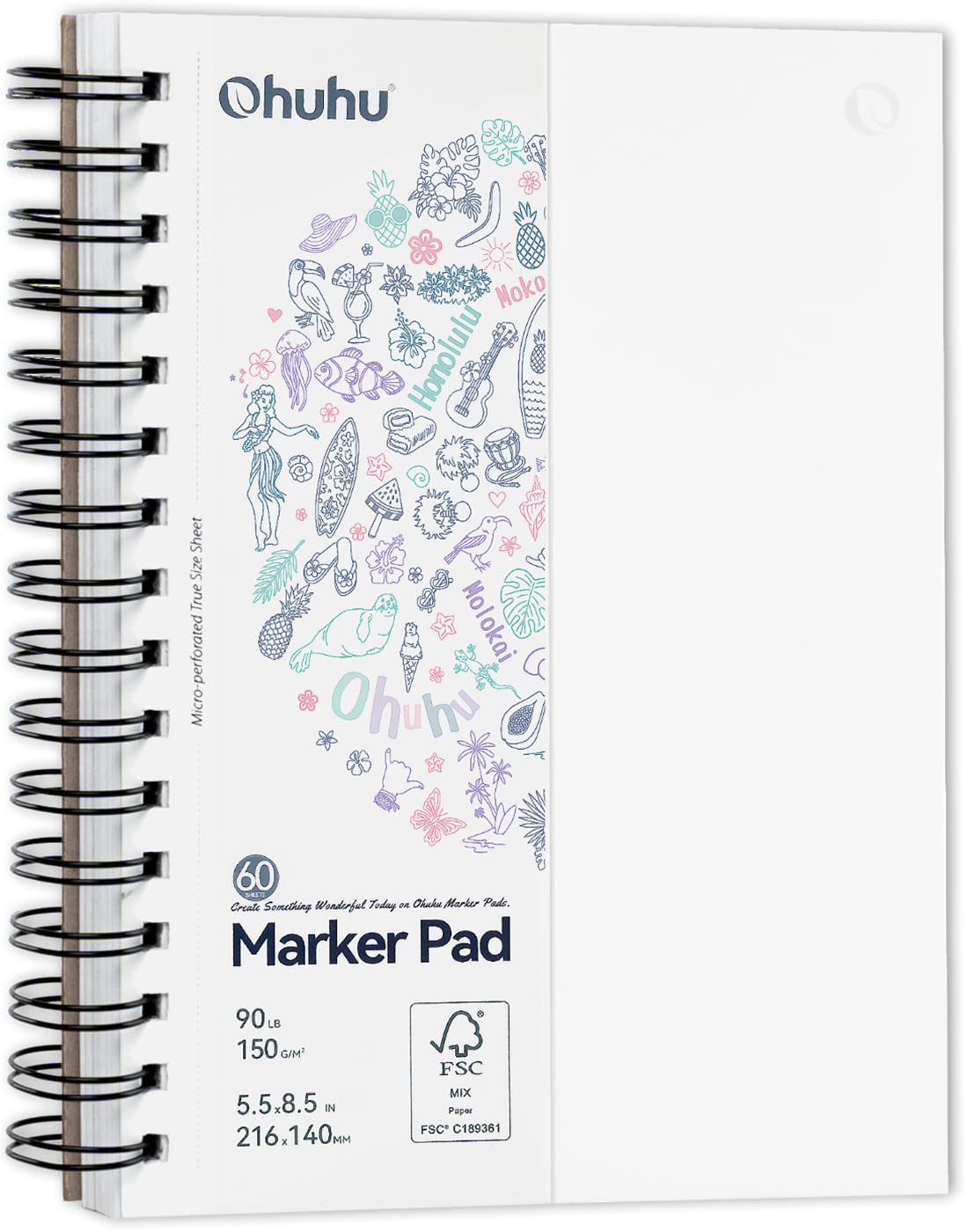 Ohuhu Sketchbook A5 - Double-Sided Bleedproof - 150GSM Smooth Paper, 60 Sheets(120 Pages) - Compact 5.5"?8.5", Spiral Bound Marker Pad for Alcohol