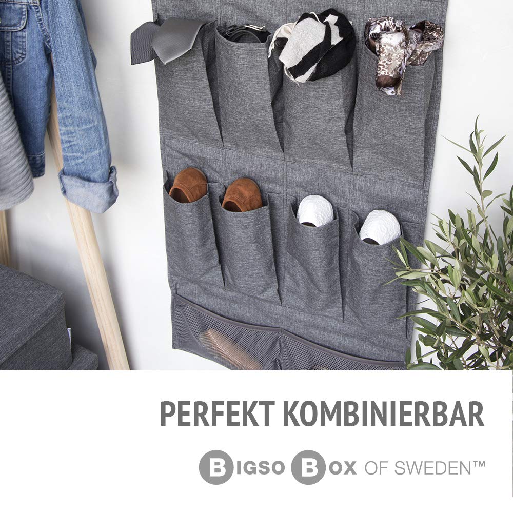 Bigso Box of Sweden Hanging Storage Organiser with 12 Storage Compartments - Hanging Storage for Wardrobe with Hook and Metal Eyelet Fastening