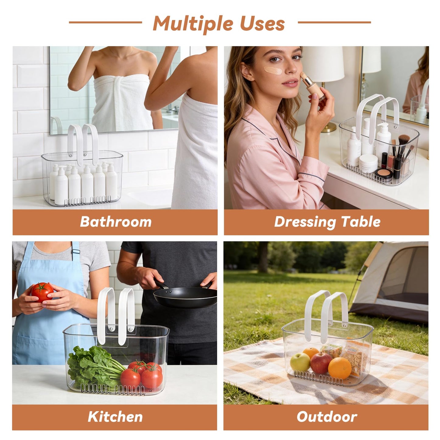 Natudeco Shower Caddy Basket Plastic Shower Caddy Tote Large Capacity Shower Storage Basket Clear Toiletry Organizer for Toilet or Bathroom