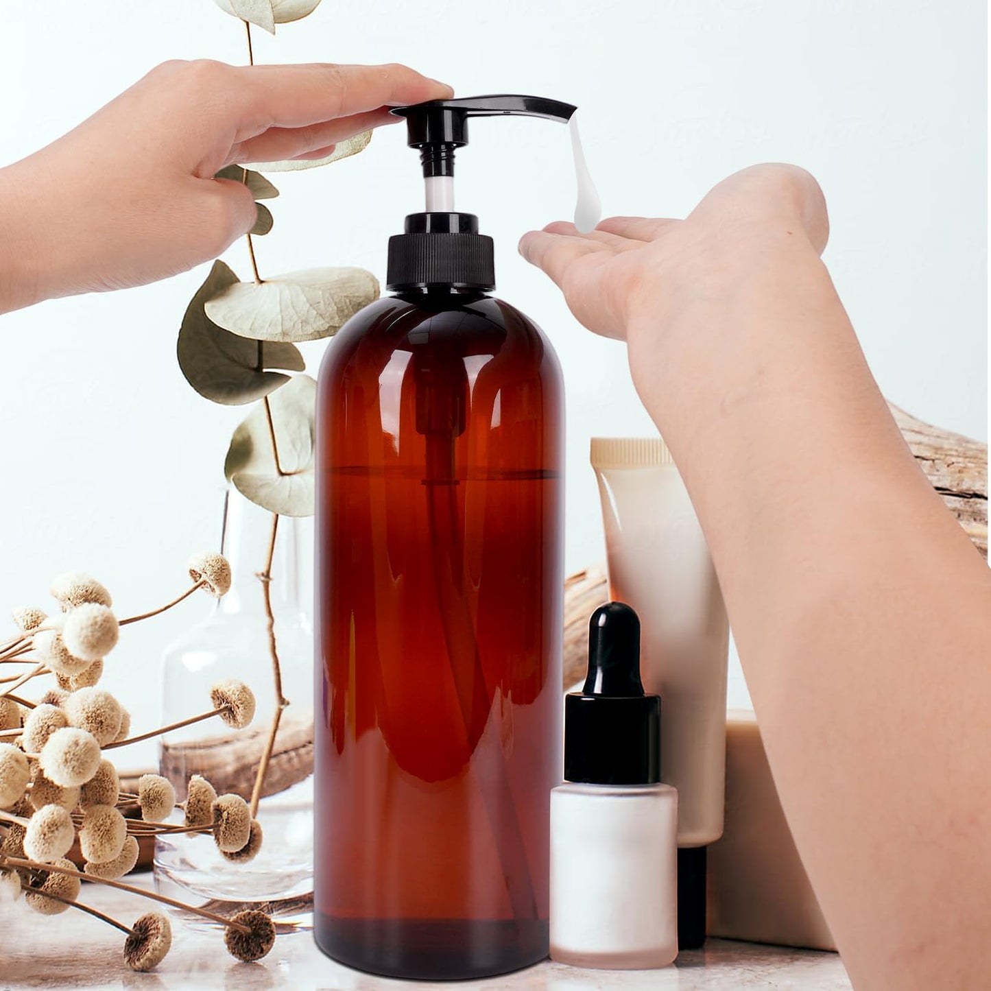 3 Pack Pump Bottle Dispenser, 1000ml/33.82oz Dispenser Bottle with Pump, Refillable PET Empty Shampoo and Conditioner Dispensers with Funnel and