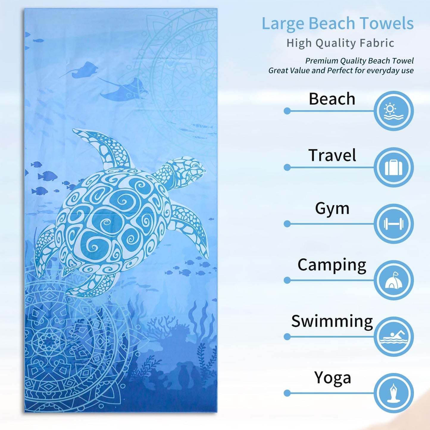 Vorvowry Microfibre Beach Towels for Adults Women Men Extra Large Lightweight Quick Dry Sand Free Travel Towel Double Sided Printing for Swim Sports