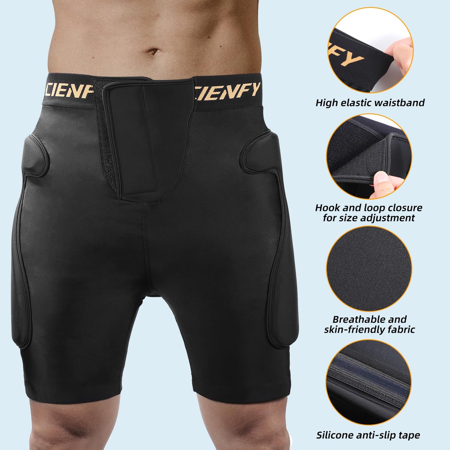 Cienfy 3D Hip Protective Padded Shorts EVA Tailbone Pad Impact Gear for Skiing Skating Snowboarding Skateboarding (Small)