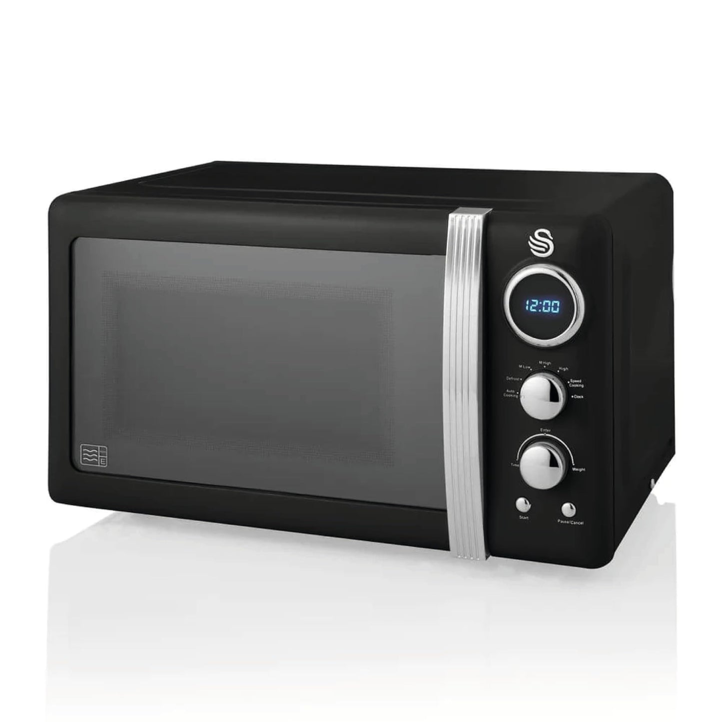 Swan SM22030LBN Retro LED Digital Microwave with Glass Turntable, 5 Power levels & Defrost Setting, 20L, 800W, Black