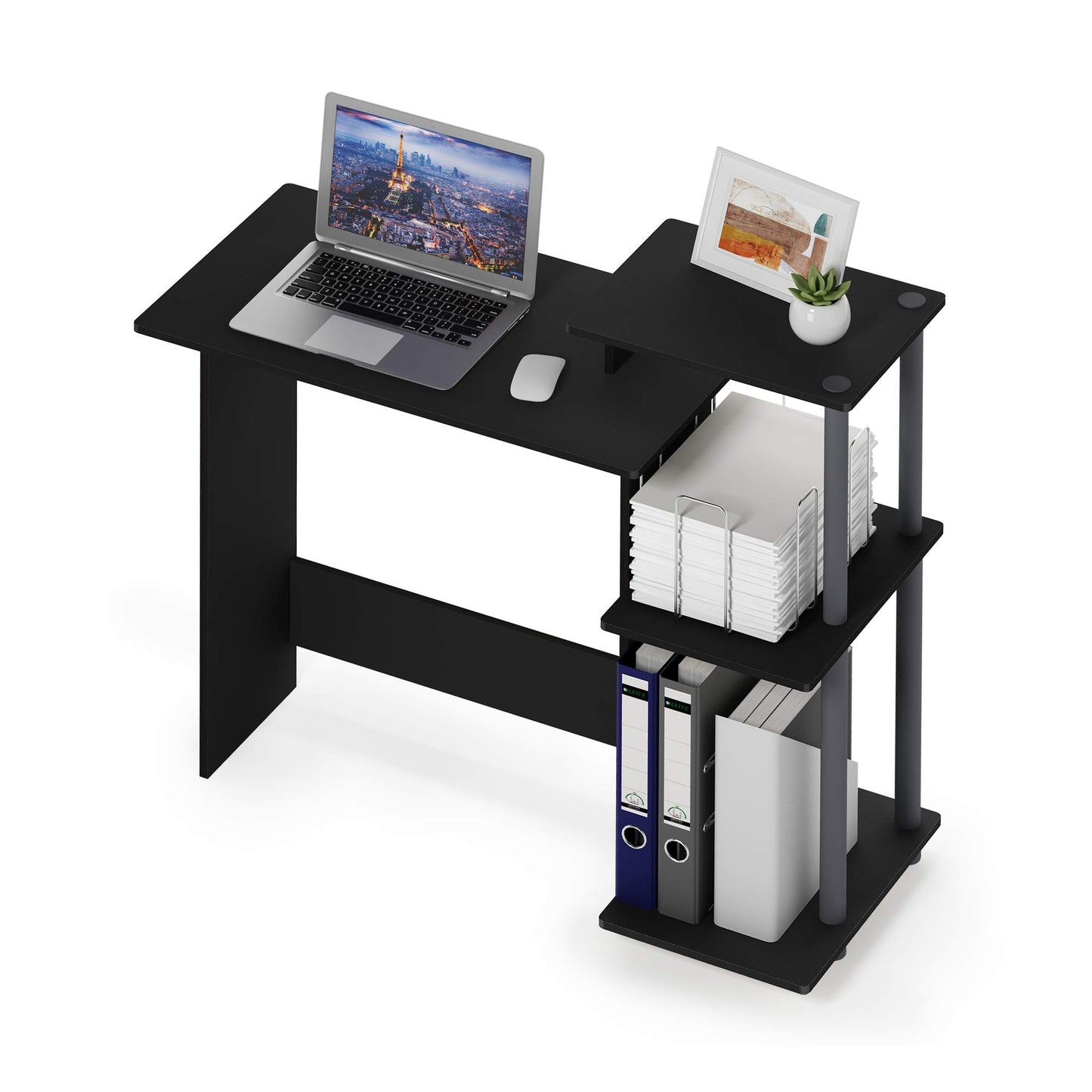 Furinno EFFICIENT Desk, Gaming Desk, with 3 Open Side Shelves, Laptop Notebook Computer Desk,Office Desk for Home Office, Study Room, Dorm