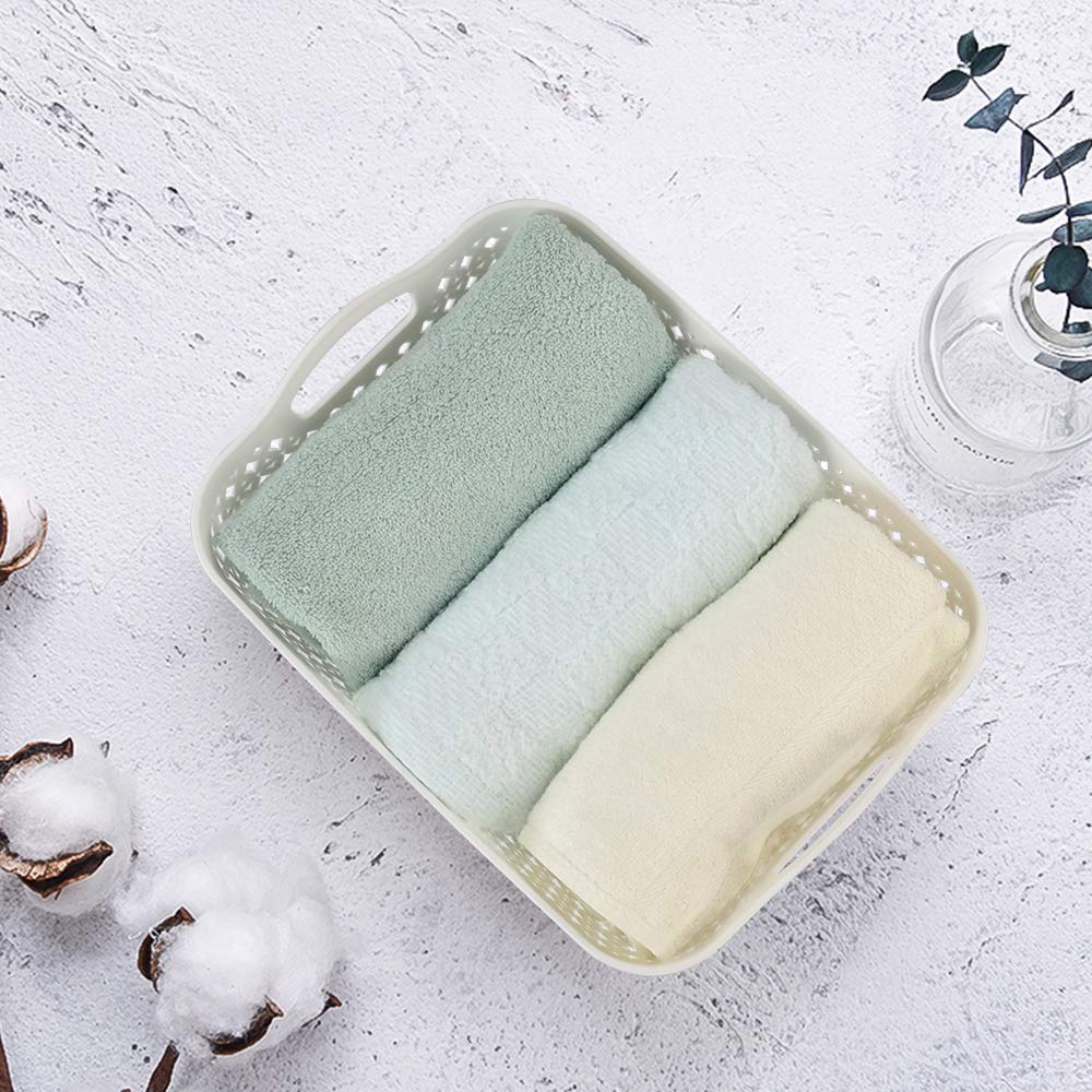 Callyne Set of 6 White Small Plastic Storage Basket Tray with Handle, Plastic Storage Baskets for Shelves
