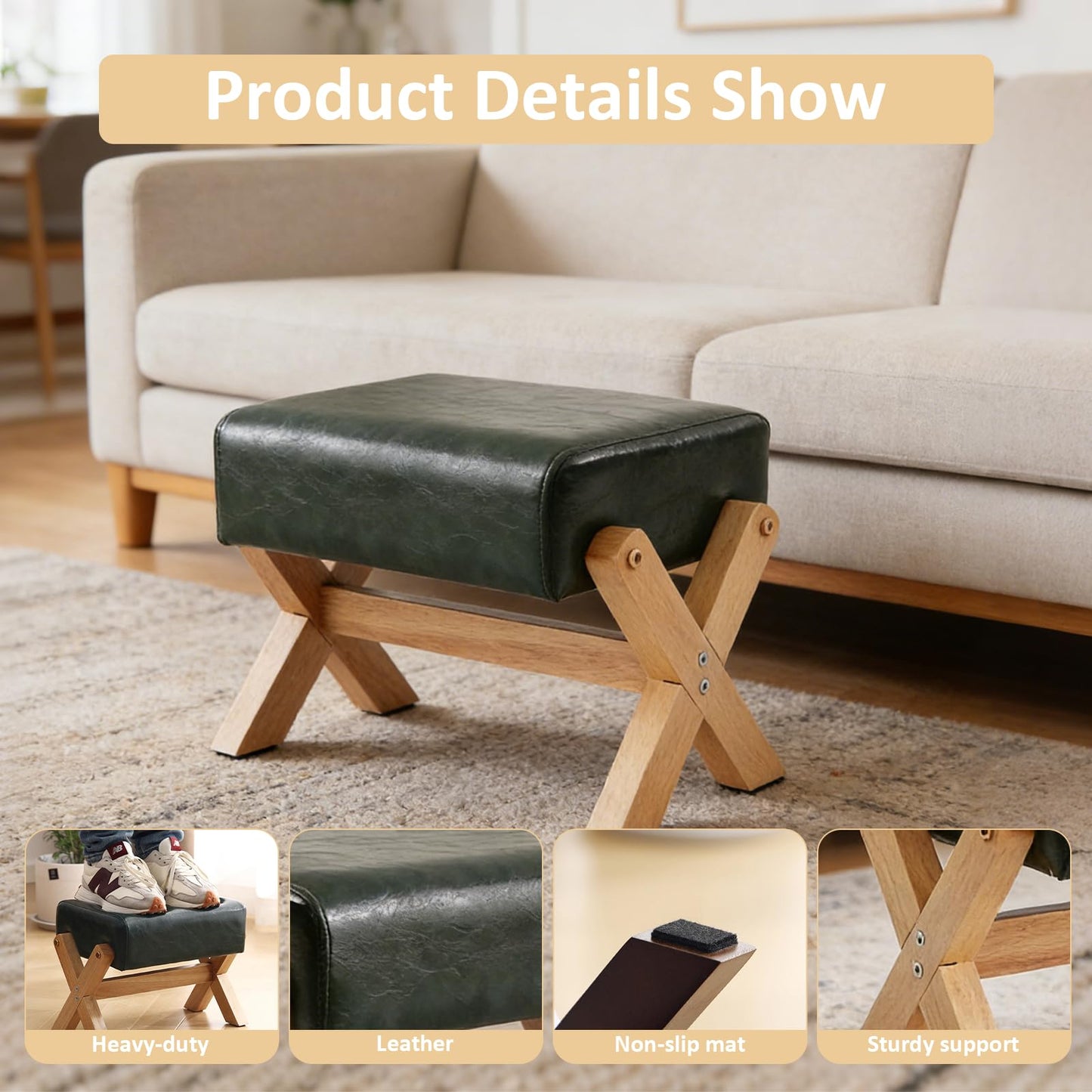 Small Foot Stool, 10.2in PU Leather Ottoman Foot Rest Shoe Changing Stool