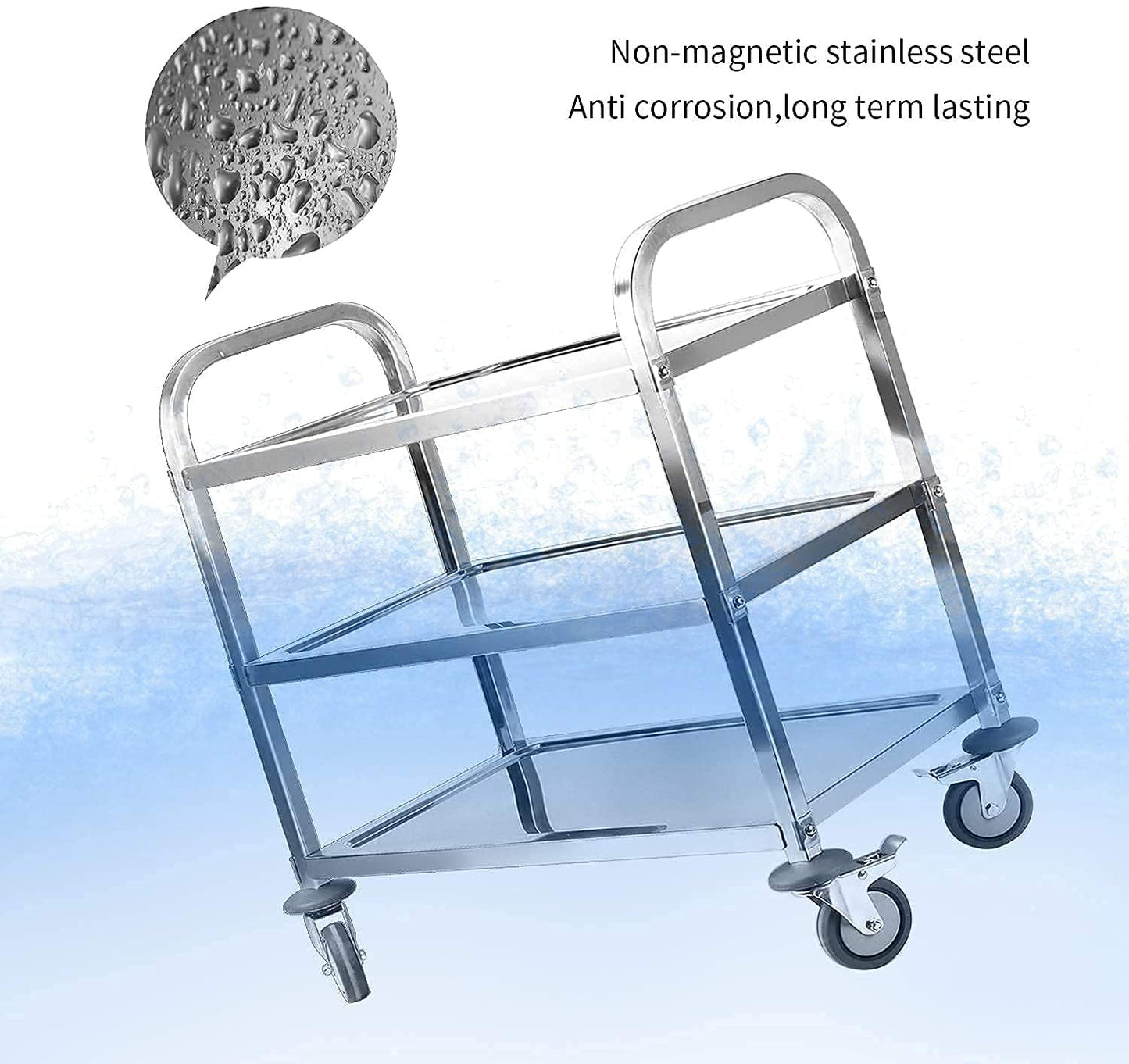 ybaymy 3 Tier Stainless Steel Trolley 750x400x835mm Kitchen Utility Cart Catering Storage Trolley with Locking Wheels for Kitchen,Hotels,Restaurants