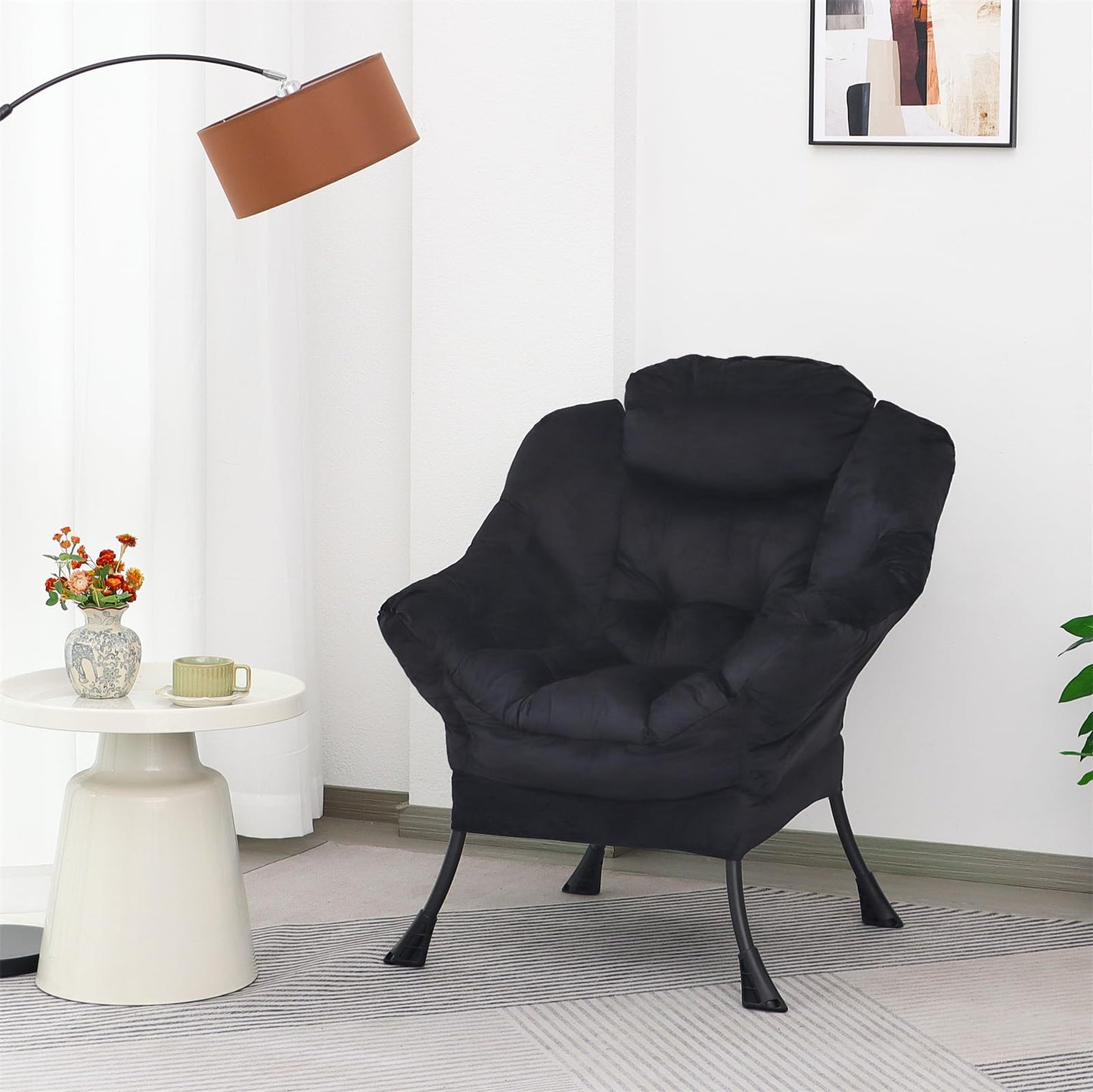 Mordchil EU Comfy Chair for Adults,Armchair Chair for Living Room,Velvet Reading Chairs for Bedroom, Accent Chairs with Steel Frame,Black