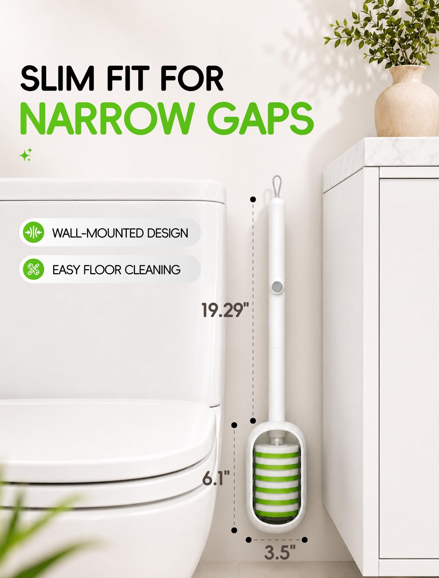 Disposable Toilet Brush Set, Wall-Mounted Toilet Cleaning Wand Kit with 48 Refill Heads, Toilet Bowl Brush and Holder Set, White and Green