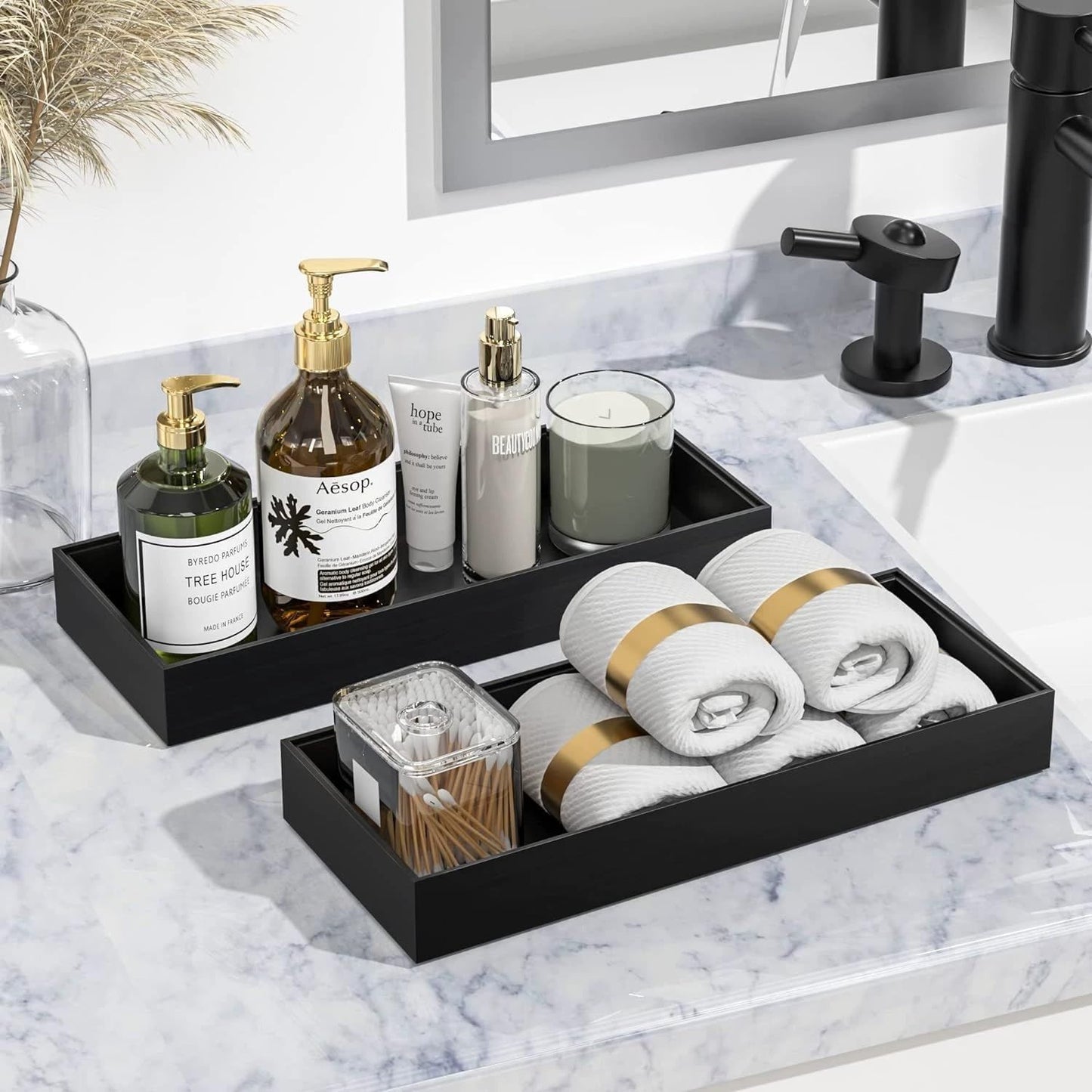 2 Pcs Black Bathroom Vanity Tray Rectangle Silicone Tray
