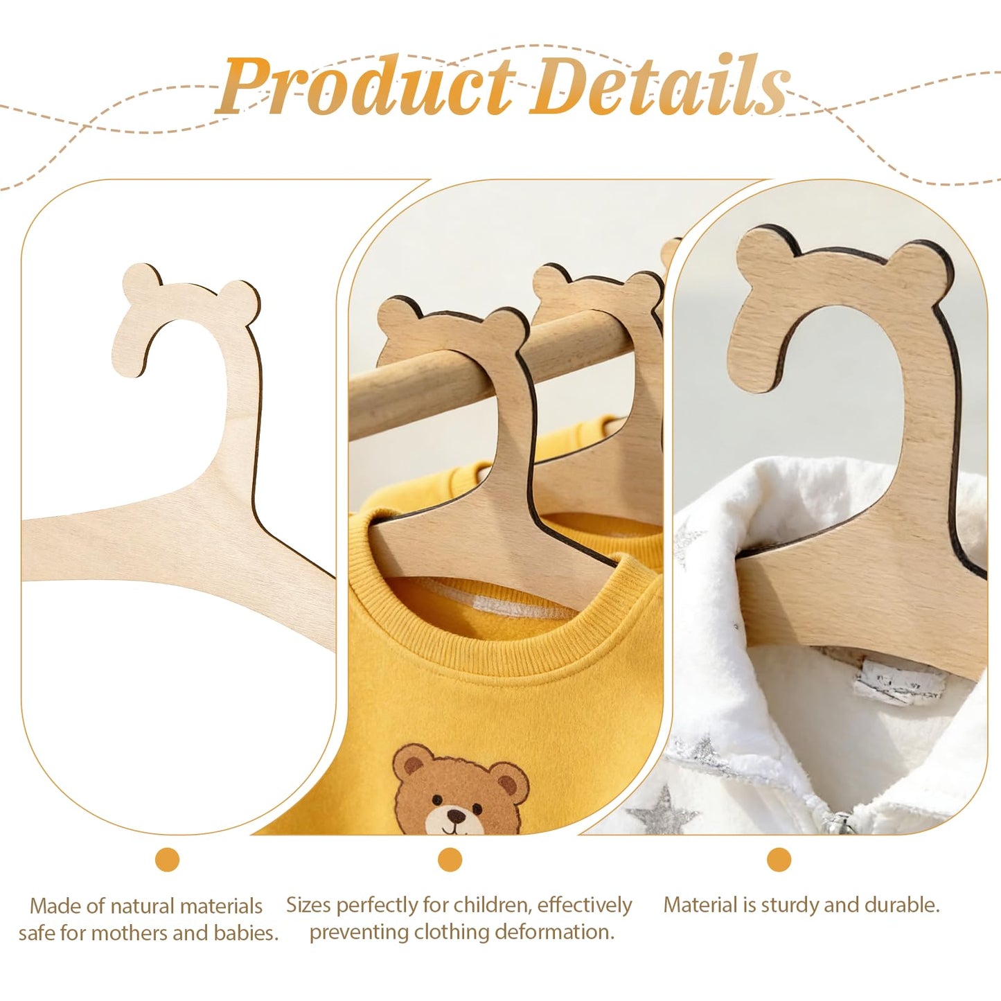 JJUNW 10Pcs Baby Clothes Hangers, Wooden Baby Hangers, Cute Bear Ears Babys Coat Hanger with Closet Organizer