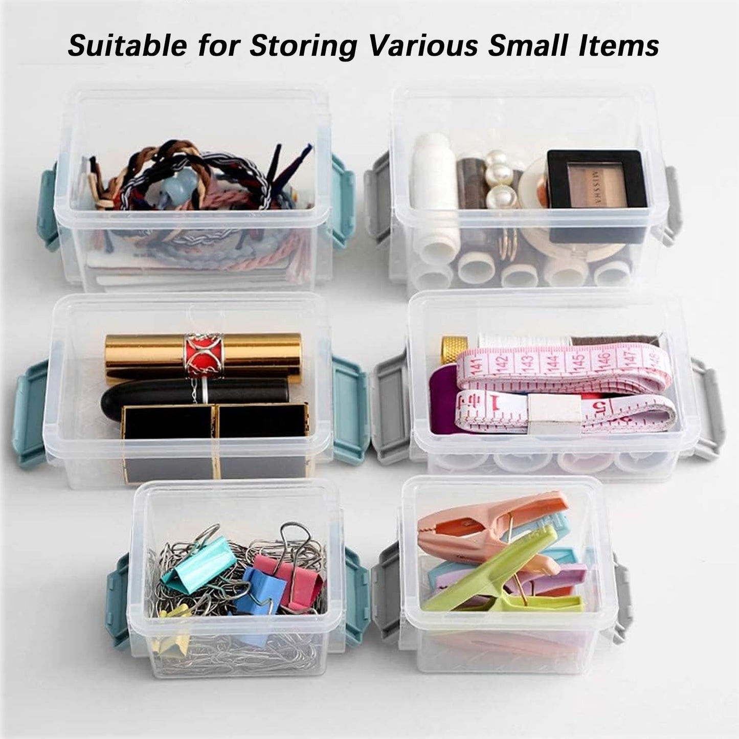 LZZEM 6PCS Small Plastic Storage Set Colorful Stackable Storage Boxes With Lids and Snap On Buttons Ideal for Beads Office Supplies Cosmetics Craft