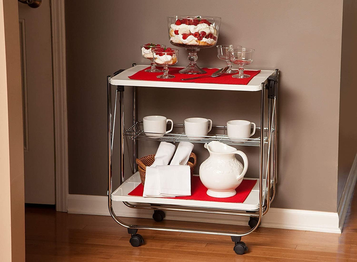 Iris Ohyama, Kitchen wagon, storage, 2 shelves, 1 mesh basket, with wheels, kitchen, living room - Kitchen Wagon CW-005 - White, 68,5 x 43,5 x 69 cm