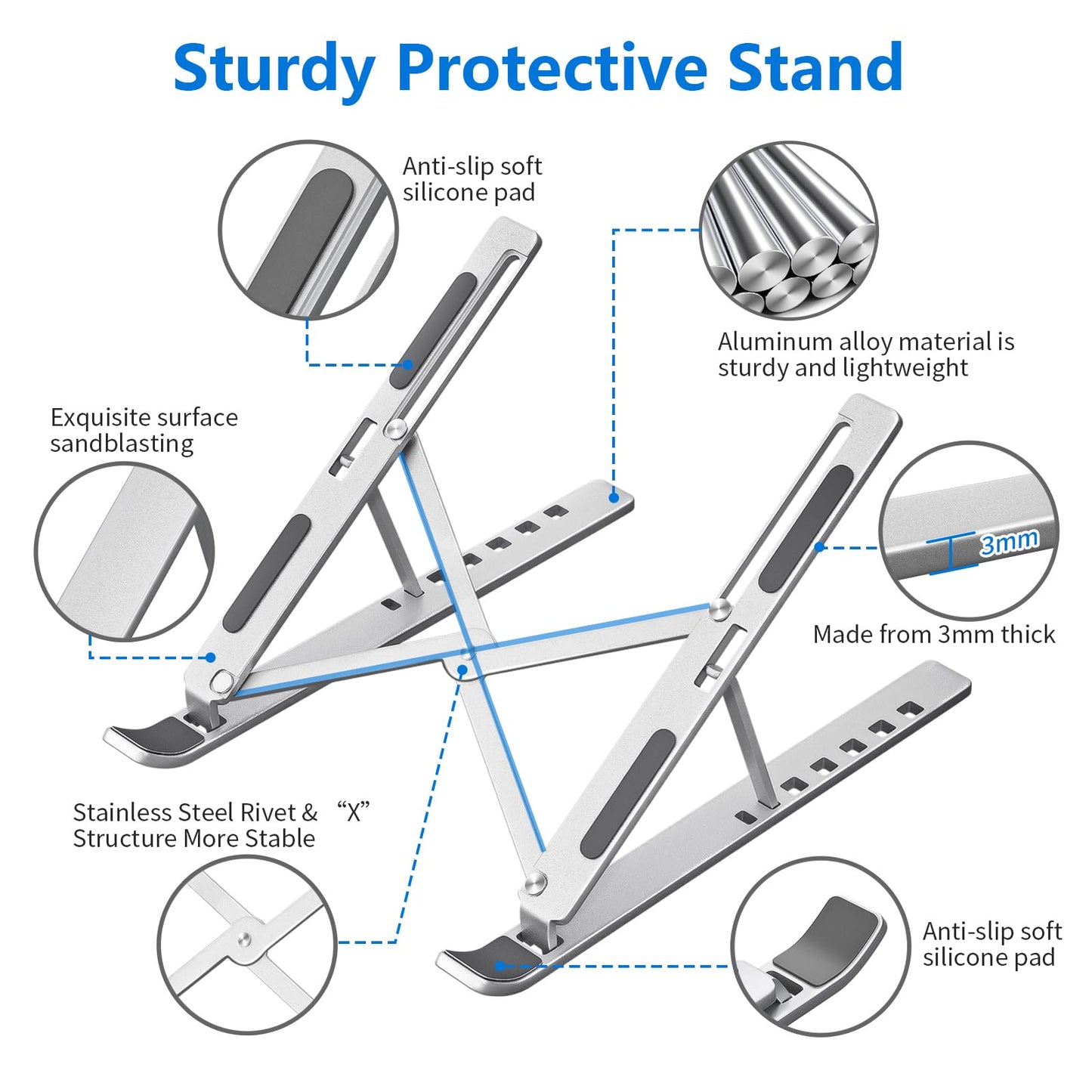 Sopholid Laptop Stand for Desk, Aluminum Metal MacBook Stand,Computer Riser for Desk, Portable Foldable Adjustable Notebook Holder