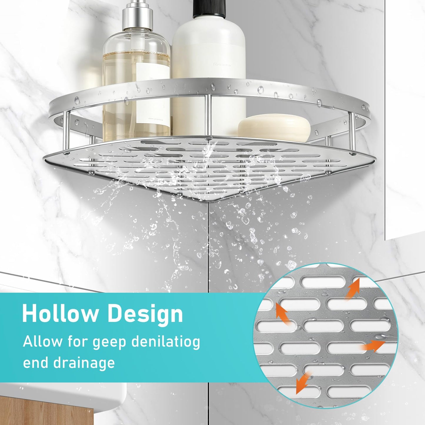 Suimlmta 3 Tier Corner Shower Caddy, No Drill Shower Shelf Organiser Wall Mounted Bathroom Shelves Storage Rack Fit for Showers Toilet Dorm Kitchen