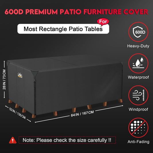 Zettum 167x135x73cm Cover for Garden Furniture Waterproof Rectangular 600D Heavy Duty Outdoor Furniture Covers for Rattan Sofa Table Chair Cover