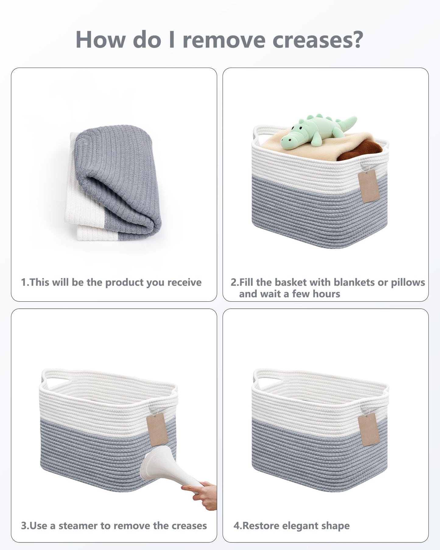 JOJOSEE Small Cotton Rope Woven Storage Basket for Shelves, White&Grey