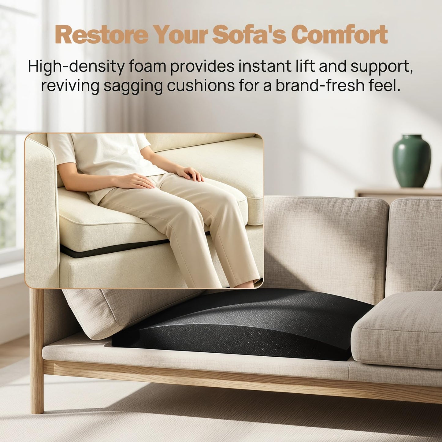 Wulshome 2 Pcs High Density Foam Sofa Cushion Support 55×55cm, Couch Seat Saver for Sagging Furniture Seat Repair Sofa Cushion Support for Sagging