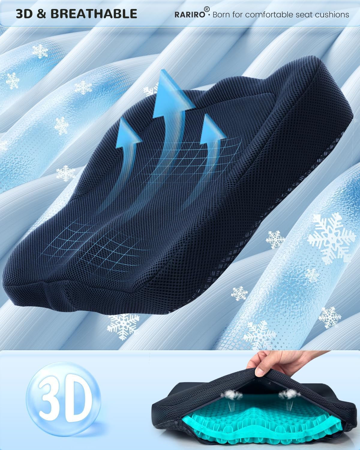 Extra19.7" Honeycomb Gel Seat Cushion, Pressure Relief for Long Sitting